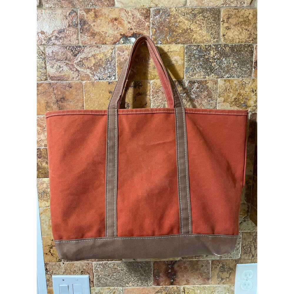 L.L.Bean Boat and Tote Bag Canvas Rust Orange Cotton USA Monogram Cooper - Picture 3 of 15